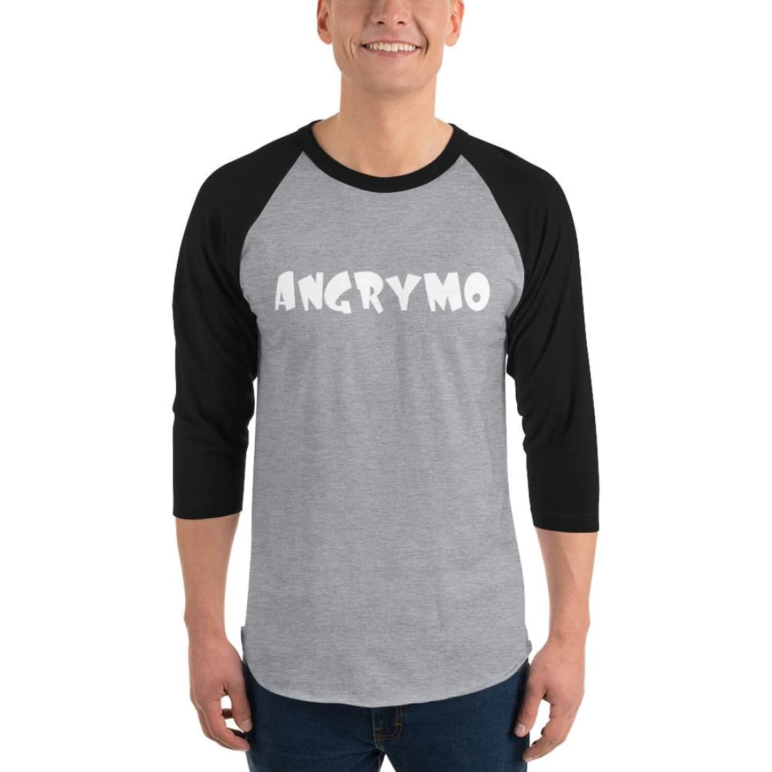 Angrymo 3/4 Sleeve Raglan Shirt - Heather Grey/black / Xs
